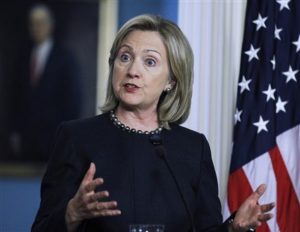 State Secretary Hillary Rodham Clinton speaks to journalists following a meeting with Egyptian Foreign Minister Aboul Gheit, not shown, Wednesday, Nov. 10, 2010, at the State Department in Washington.   (AP Photo/Manuel Balce Ceneta)
